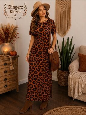Animal Print Maxi Dress in Orange and Black